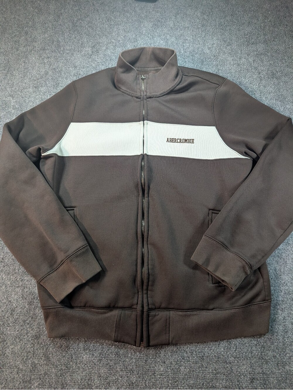 Vintage Abercrombie & Fitch Mens XL Full Zip Brown Cream Track Jacket Y2K